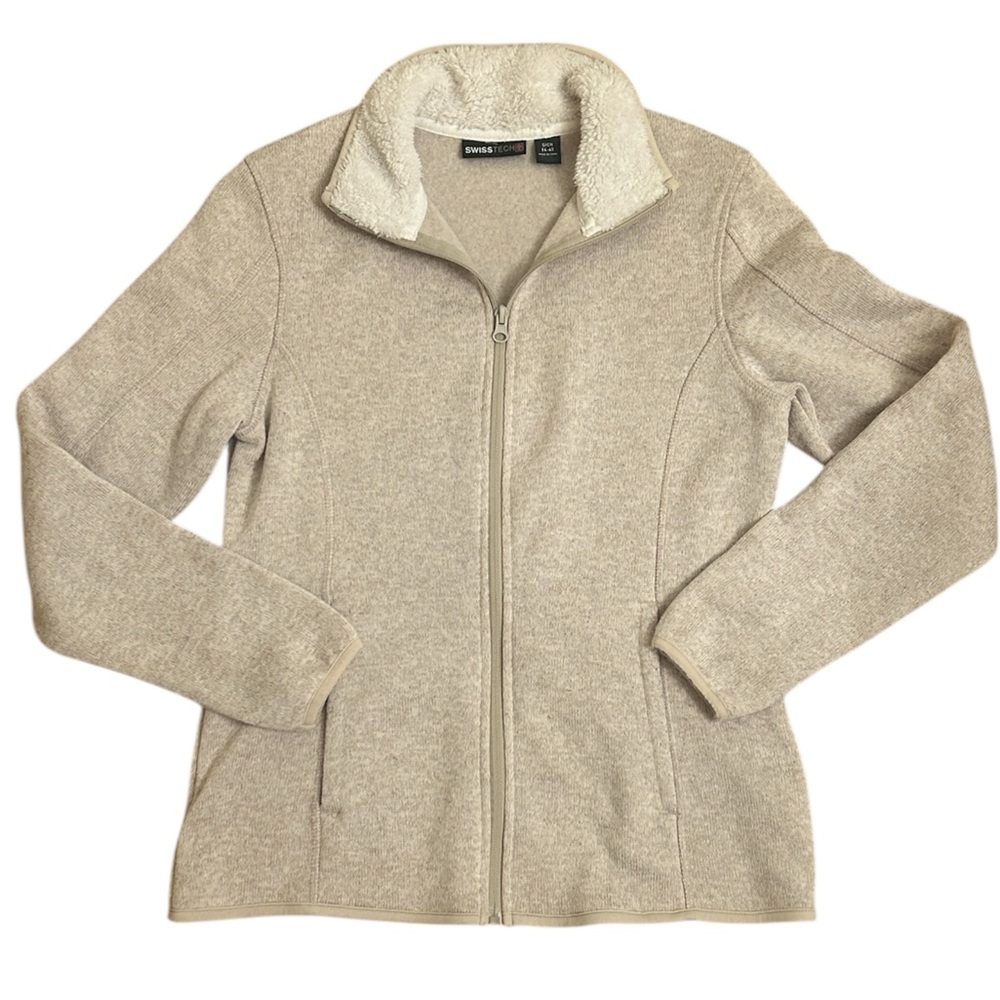 Swiss Tech Oatmeal Tan Fleece Zip Up Activewear Sweater Women’s Small (4-6)
